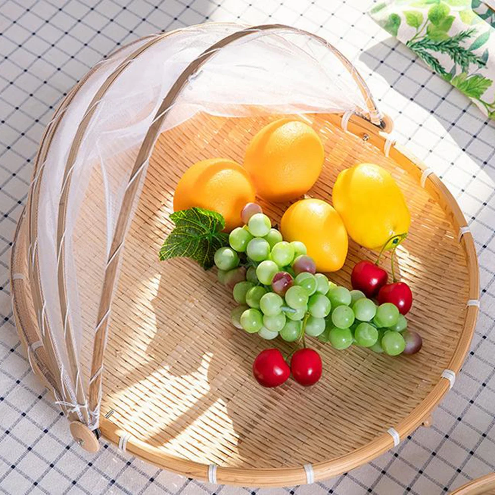 

Anti-mosquito Hand-Woven Food Serving Tent Basket Tray Vegetable Bread Storage Basket Portable Outdoor Picnic Mesh Net Cover