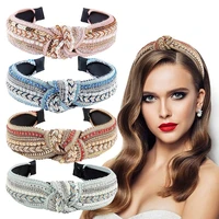 new retro ethnic style inlaid pearl knotted headband for womens wide brimmed color matching zircon pearl face wash headband