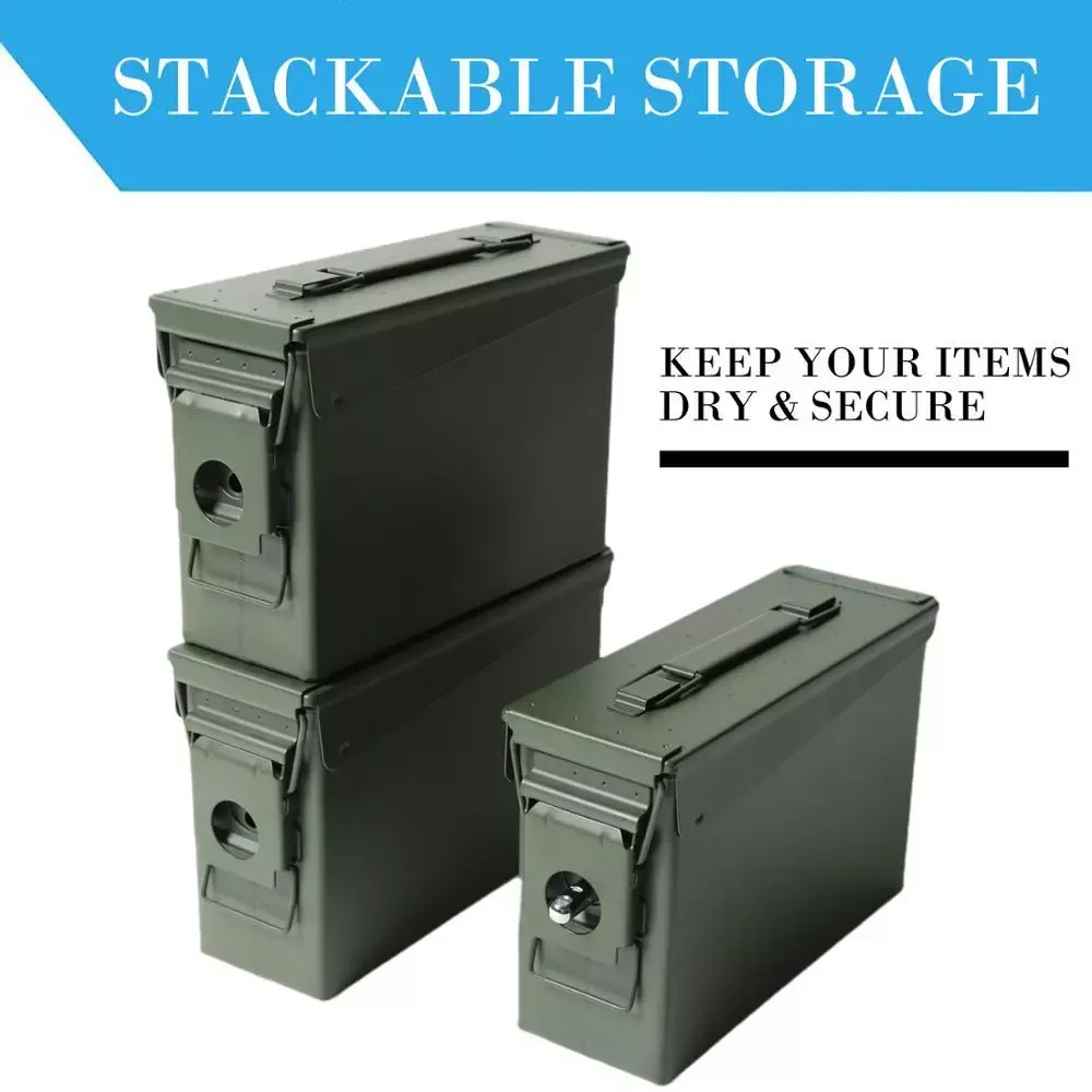 

30 Cal Metal Ammo Case Can – Military and Army Solid Steel Holder Box for Long-Term Shotgun Rifle Nerf Gun Ammo Storage