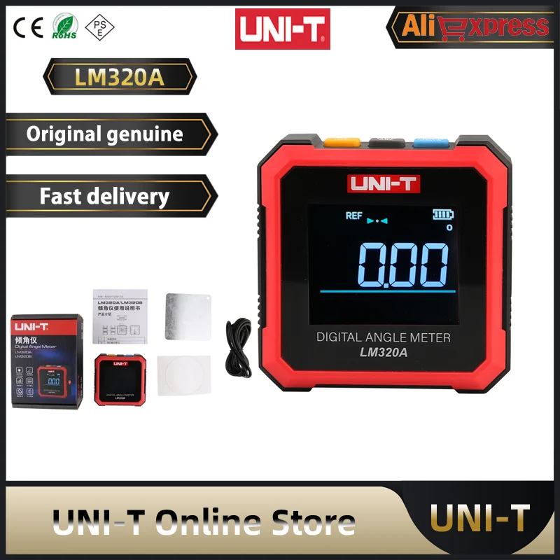 UNI-T Electronic Angle Meter LM320A Angle Tester 4*90° Digital Protractor 2-sided Magnetic Base Magnetic Inclinometer