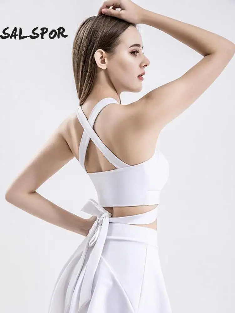 

SALSPOR Yoga Fitness Sports Vest Woman Cross Beauty Back Outside Wear Running Sweat-Absorbing Shock-Proof Belt Chest Pad Bra