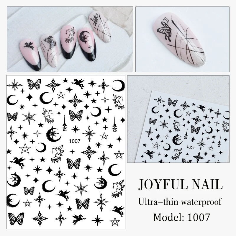 1 лист черных белых серебряных золотых бабочек лазерные 3D наклейки для ногтевого