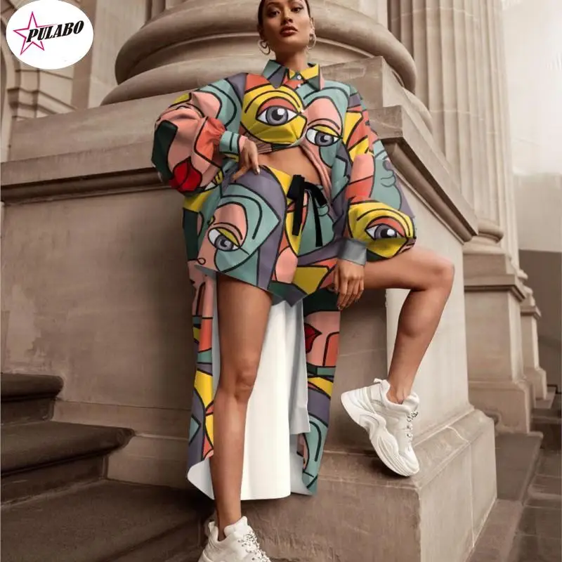 

2 Pieces Set African Women's Sets Printing Women Button Long Top And Shorts Suits Casual Sets Two Piece Outfits Africa Clothing