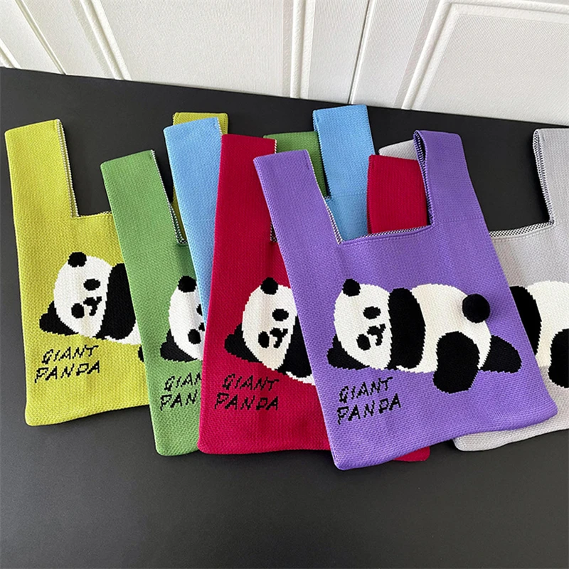 Knit Handbag Women Mini Knot Wrist-Bag Female Casual Color Wide Cute Tote Bag Student Reusable Shopping Bag