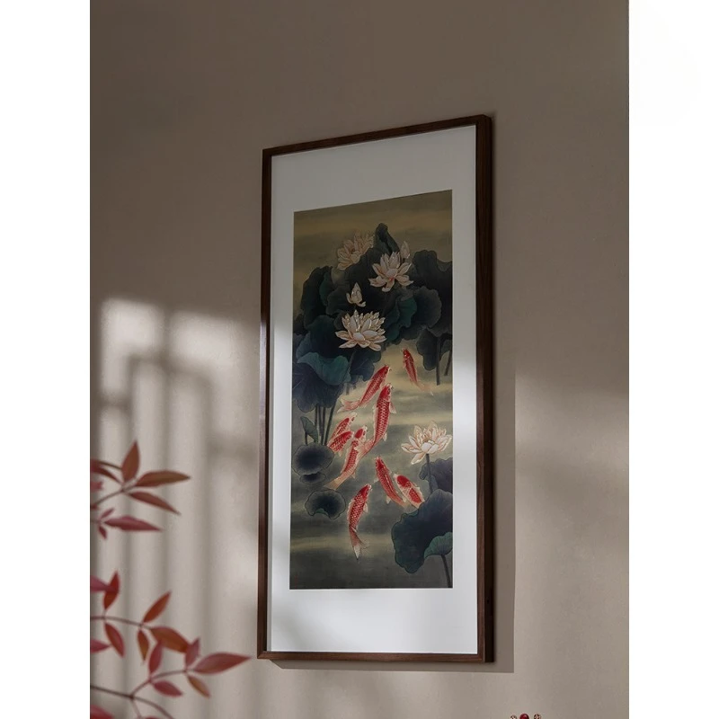 Фото Ручная резьба, бронзовая резьба, девять рыб Chengxiang, гостиная, вход, диван, фон, настенная декоративная живопись №2
