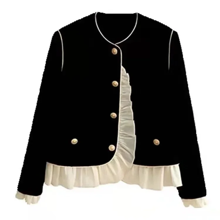 Элегантная черная куртка во французском стиле для женщин чувственный дизайн