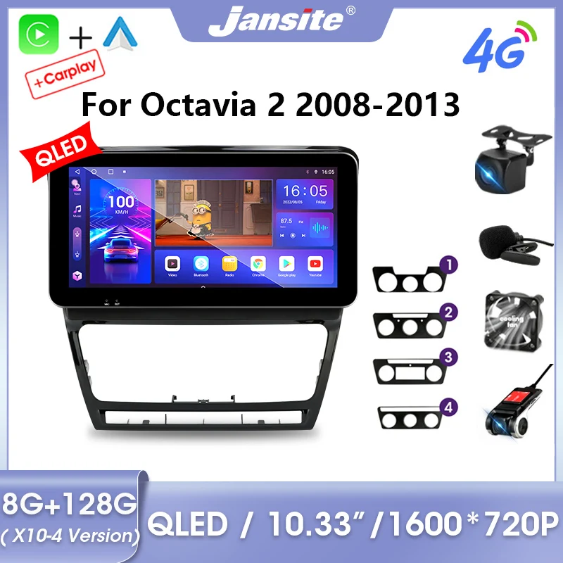

Jansite 10.33" 2 Din Andriod 11 Car Radio For SKODA Octavia 2 2008-2013 QLED Screen Multimedia Video Player Carplay Auto Stereo
