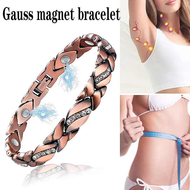 

Trendy Women Health Magnetic Therapy Weight Loss Slimming Bracelets Rhinestone Leafs Magnet Germanium Anti Fatigue Couple Bangle