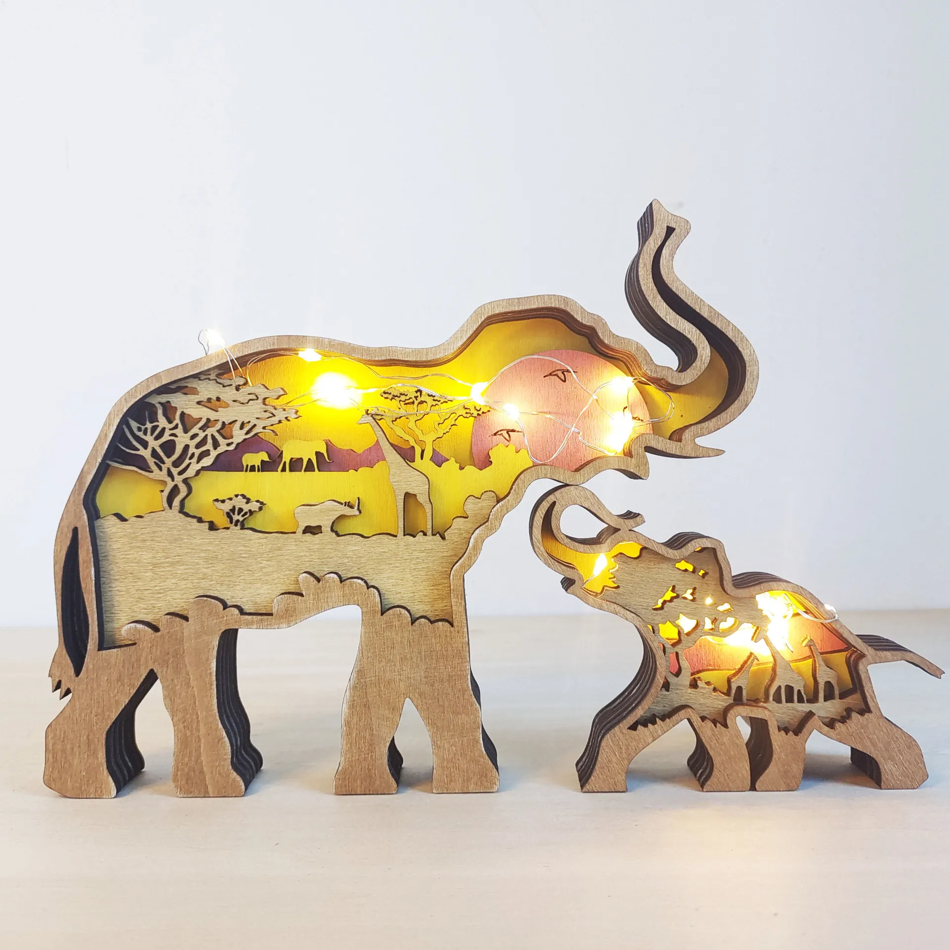 

19cm LED New wooden decoration creative Elephant totem decoration home accessories carving collect ornament Christmas best Gift