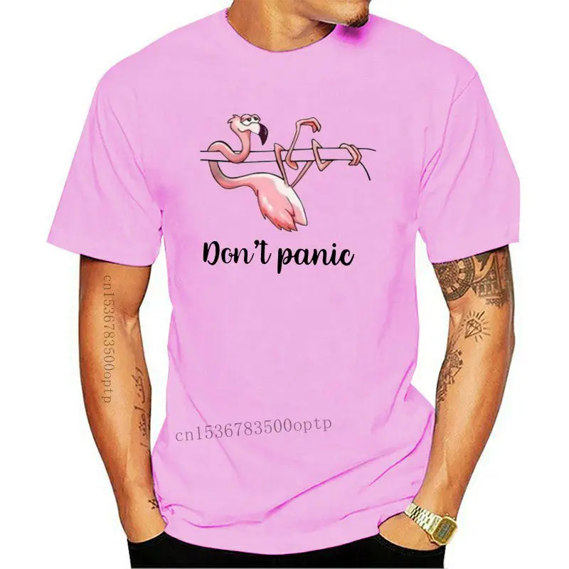 

Flamingo Don'T Panic Ladies T-Shirt White Cotton S-3Xl Made In Usa Top Quality Tee Shirt