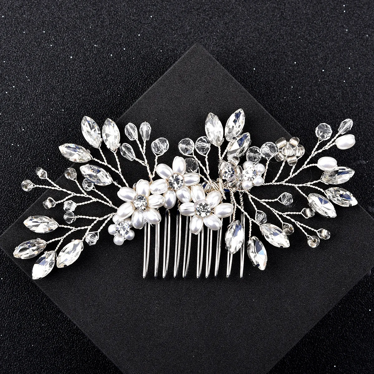 

Hot Sale Silver Color Tiara Hair Combs for Women Bride Pearl Crystal Headpiece Wedding Hair Accessories Bridal Jewelry Cheap