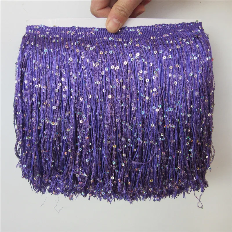 

20cm Wide High Quality Purple Sequins Tassel Fringe Lace DIY Decoration Dance Stage Performance Latin Accessories