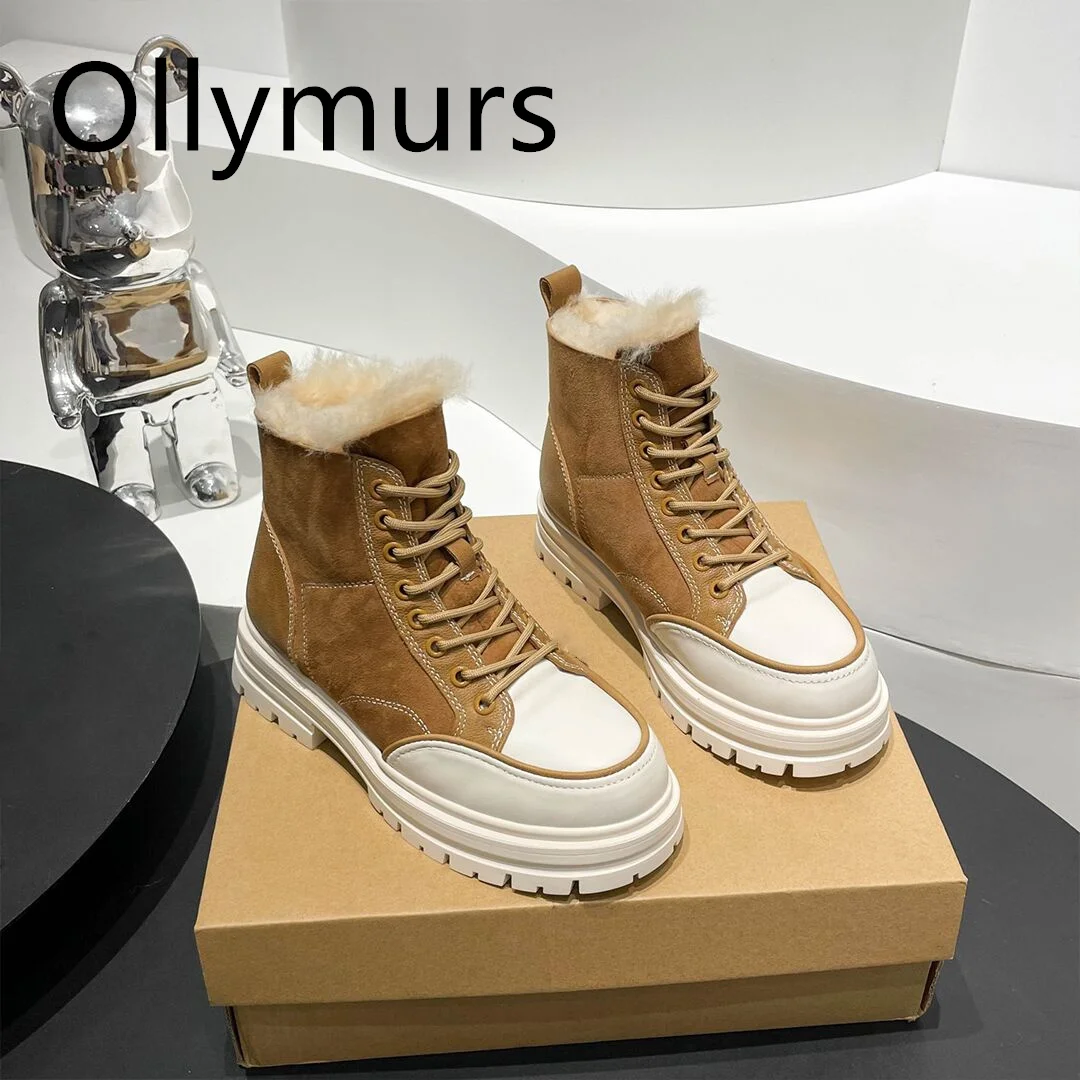 

Shoes For Women Genuine Leather Ankle Boots With Heel Warm Fur Cozy Snow Boots Designer Shoes Women