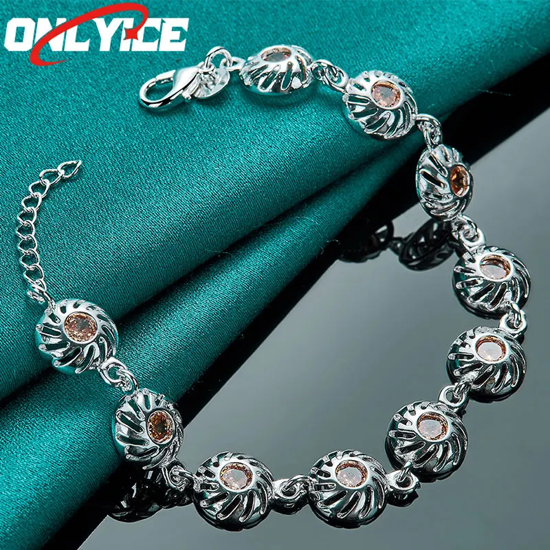 

925 Sterling Silver Orange Zircon Wheel Side Bracelet Ladies Fashion Glamour Party Wedding Engagement High Jewelry