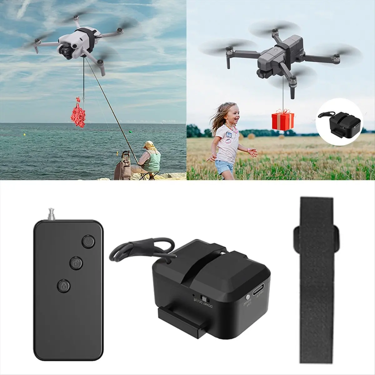 Устройство для сброса грузов с дрона BOFF для DJI Mini 4 Pro, универсальный дроппер с пультом управления, зарядка Type-C для дальних полетов (art.: 3920d90d4c262) - 3920d90d4c262