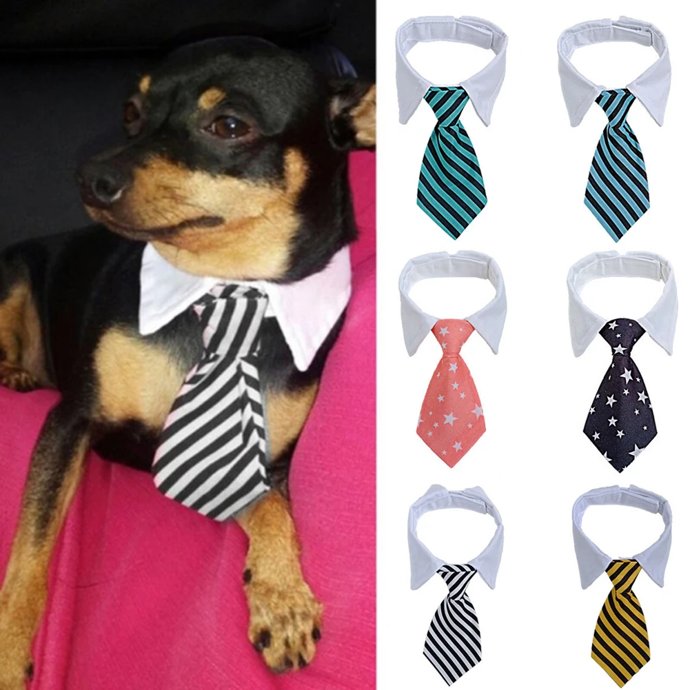 

Colorful Striped Medium Large Dogs Cats Tuxedo Collar Dog Necktie Formal Bow Tie