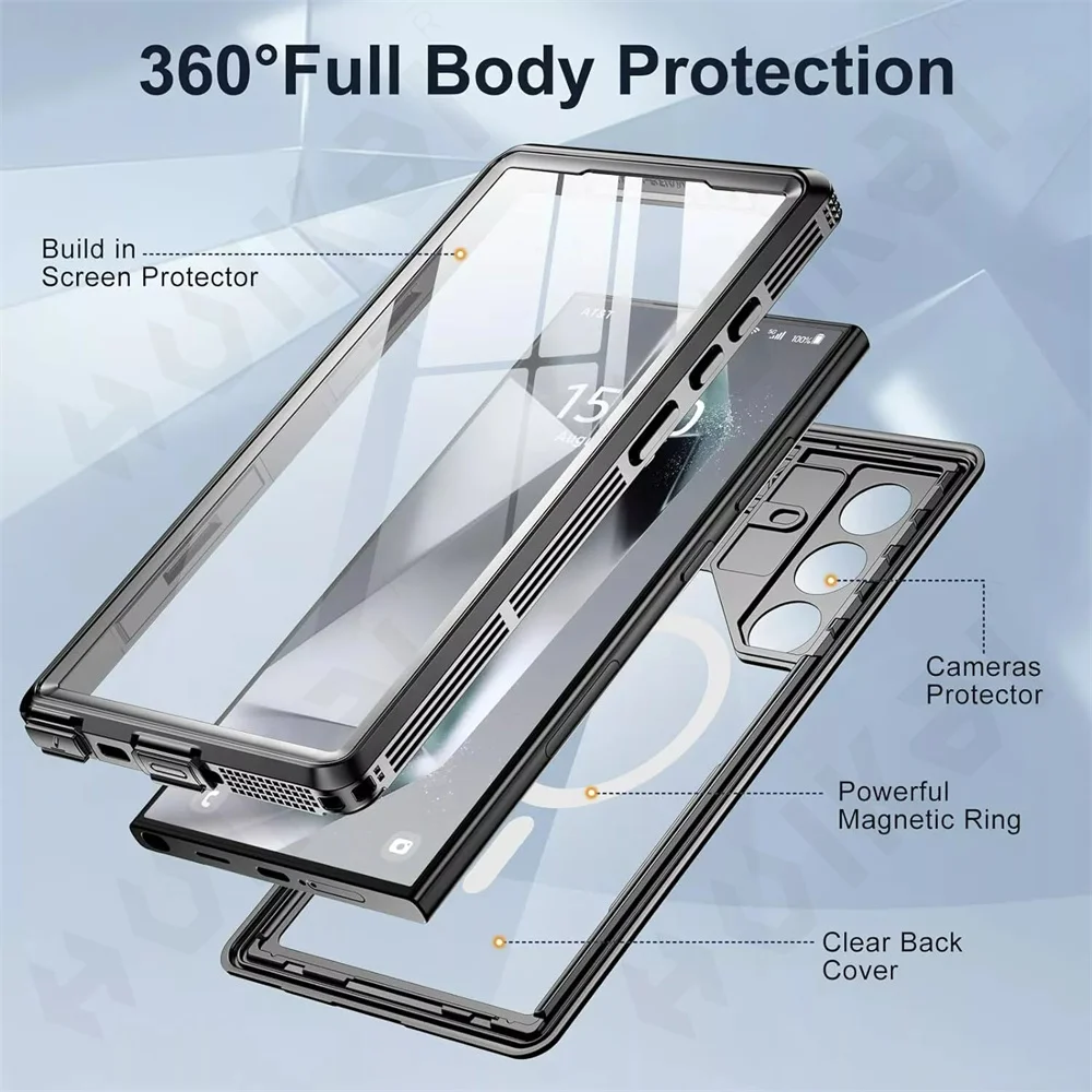 Фото Case For Galaxy S25 S24 S23 Ultra Plus Waterproof Shockproof IP68 Underwater Built Screen Protector Anti-Scratch 360 Cover №2