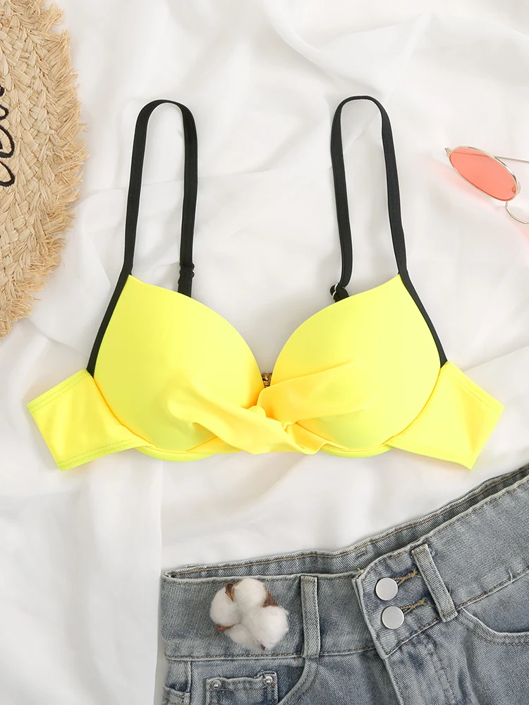 Купальник-бикини с чашками пуш-ап однотонный купальный костюм пляжная одежда в