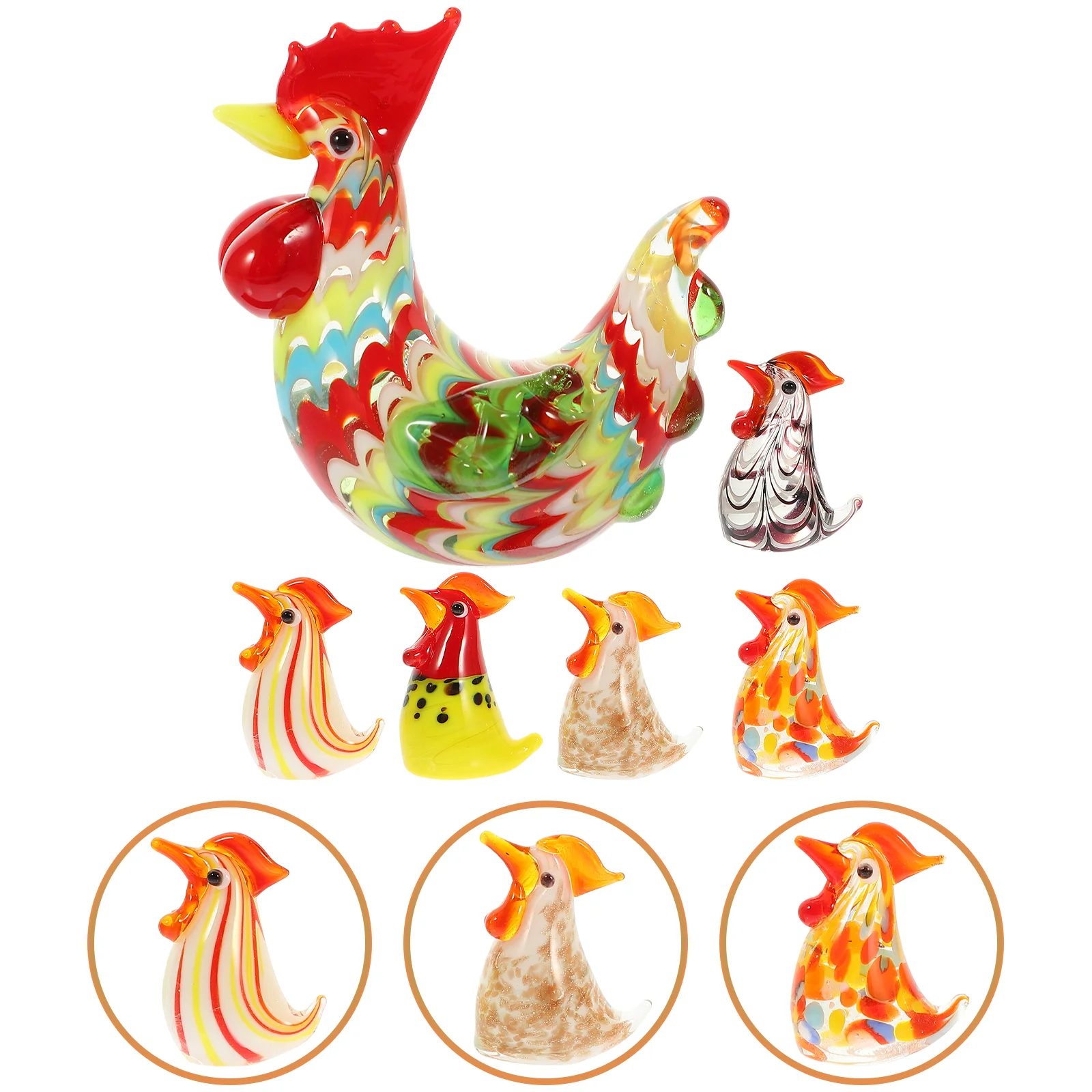 

Rooster Chicken Blown Mini Figurine Hand Figurines Farm Crystal Animal Miniature Animals Decor Sculpture Statue Fake Roosters