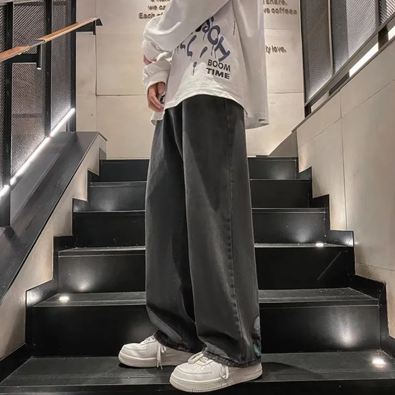 Men Clothing 2022 New Loose Comfortable Smoky Grey Jeans Temperament Versatile Straight Cylinder Wide Leg Trousers Autumn Female