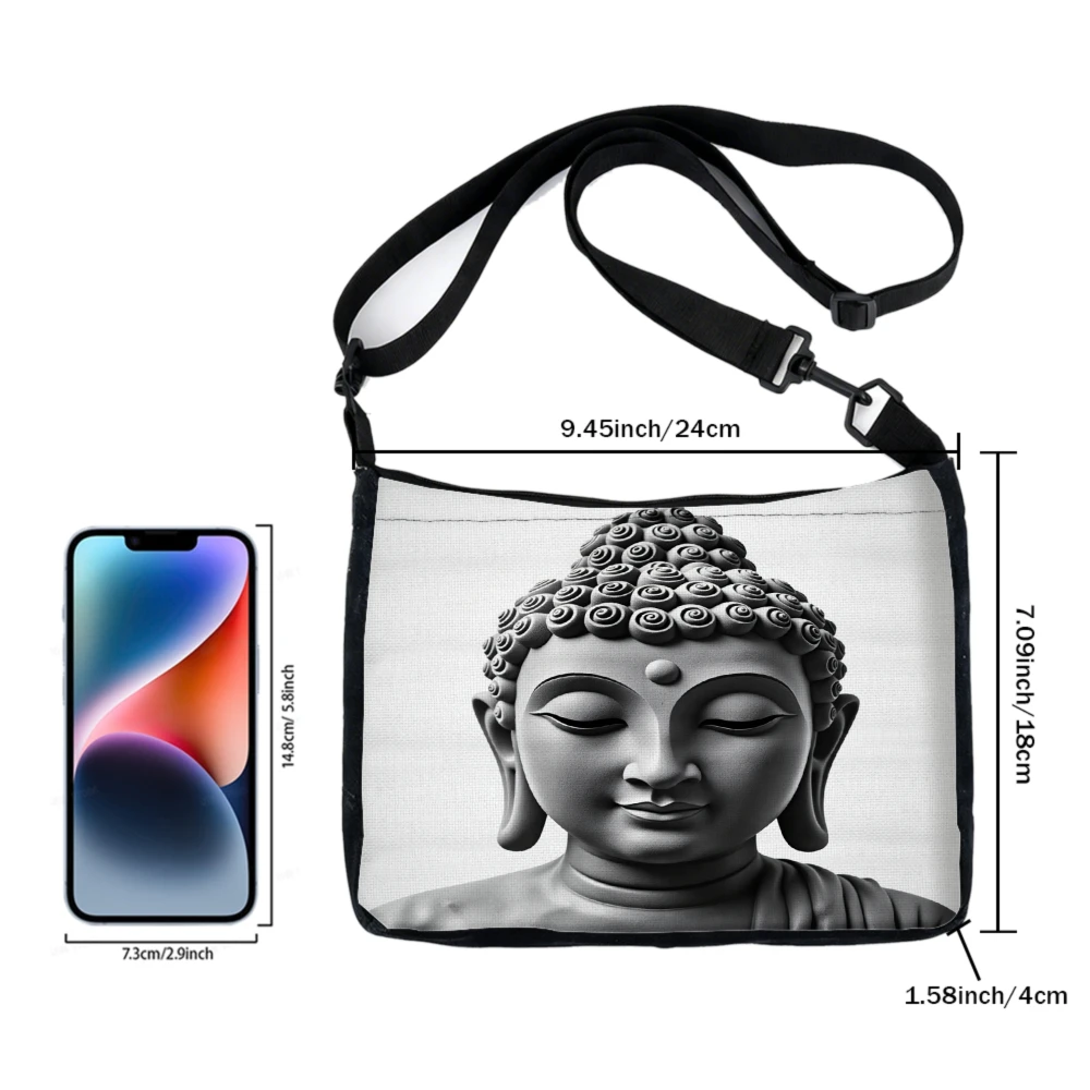 Сумка через плечо с принтом головы Будды, черно-белая сумка через плечо с дизайном лица Будды для йоги, медитации, путешествий и повседневного использования, универсальная. (art.: 3920dc1fd3dde) - 3920dc1fd3dde