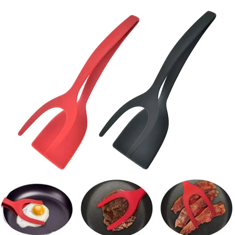 

2 in 1 Spatula Tongs Cooking Silicone Spatula Clip Non- Stick Fried Egg Turners grip and Flip Tongs Spatula Kitchen Cooking Tool