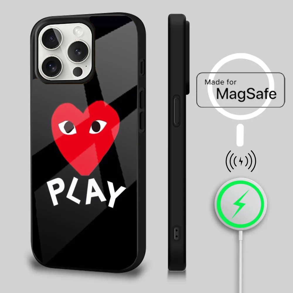 Red love heart Phone Case For iPhone 16 15 14 13 12 11 Plus Pro Max Mini Magsafe C-CDG Love Magnetic Wireless Charging