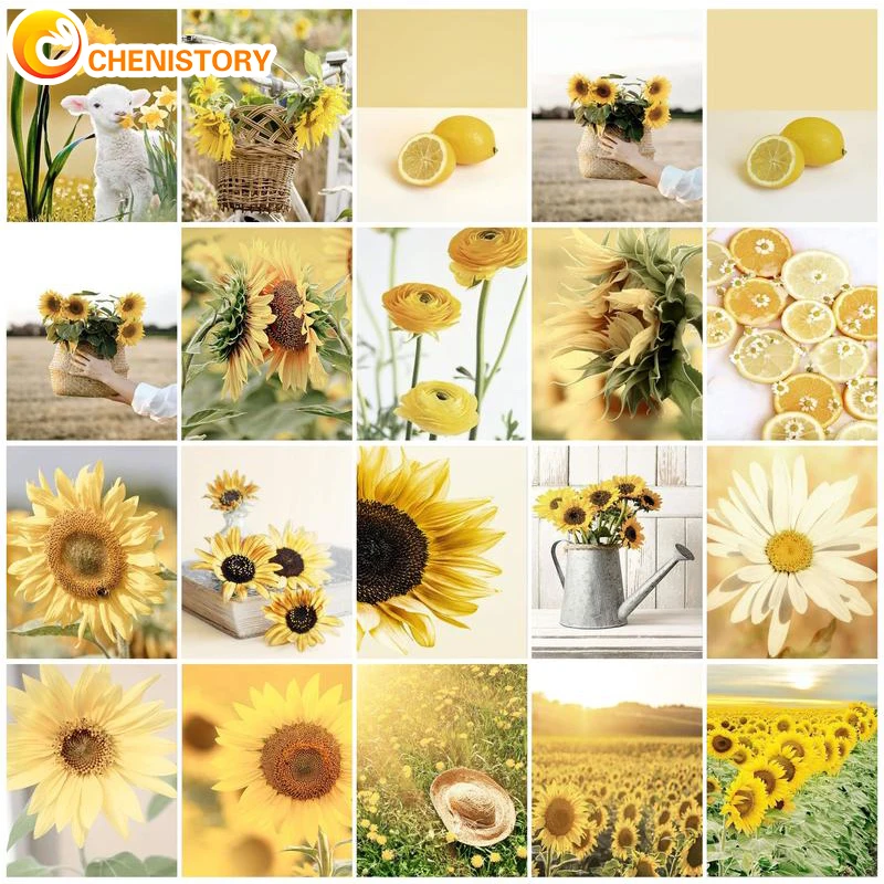 

CHENISTORY DIY Painting By Numbers Sunflower Landscape Coloring By Number Acrylic Paint On Canvas For Living Room Decors