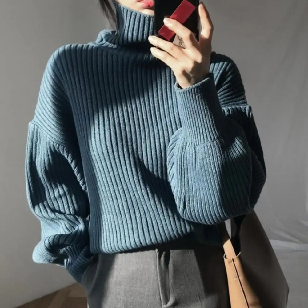 

Women Long-sleeved Top Cozy Stylish Women's Winter Sweater High Collar Windproof Design Elastic Knitted Warmth Women Sweater