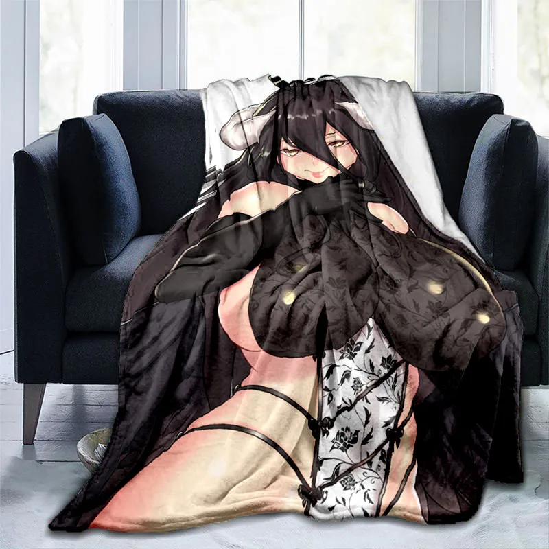 

Sexy Anime Girls Albedo Pin Up Girl Blanket Beauties Flannel Warm Blanket Adults 3D Printed Coverlet Man Cave Sofa Camping Decor