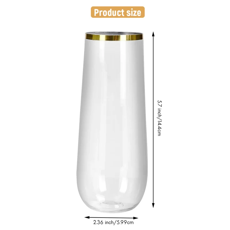 24 пластиковых флейты для шампанского без ножек пластиковые бокалы с золотой