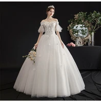 spring summer womens wedding dresses 3d flower vestidos de novia paillette lace up bridal ball gown