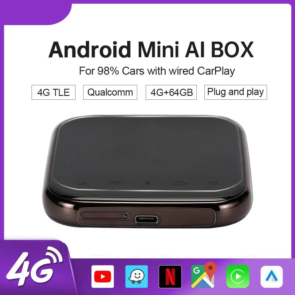 

CarPlay Smart Ai Box 4G LTE Wired To Wireless Carplay Box Applepie Android 10.0 GPS Youtube Netlix Multimedia Player 4+64G