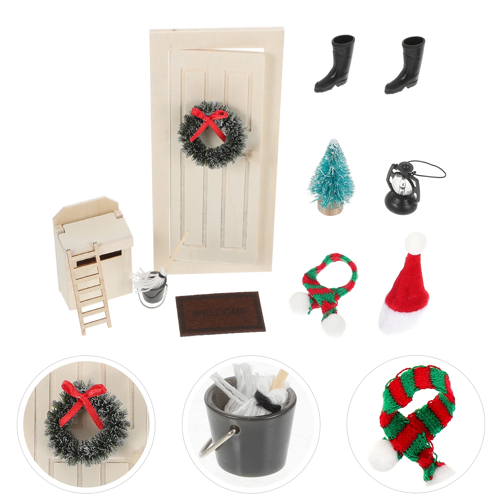 

Christmas Door Decorations Ornament Dollhousesupplies Party Fairy Wooden Santa Chrismtas Mini Props Decor Miniatures Entry Tiny