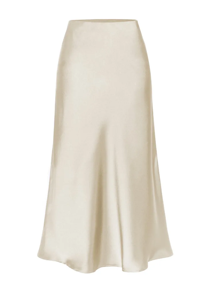 Женская атласная юбка-миди с высокой талией