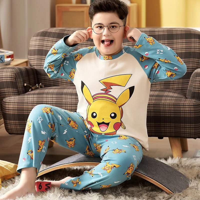 Пижама для мальчиков Детская Хлопковая одежда полных детей покемон Пикачу с