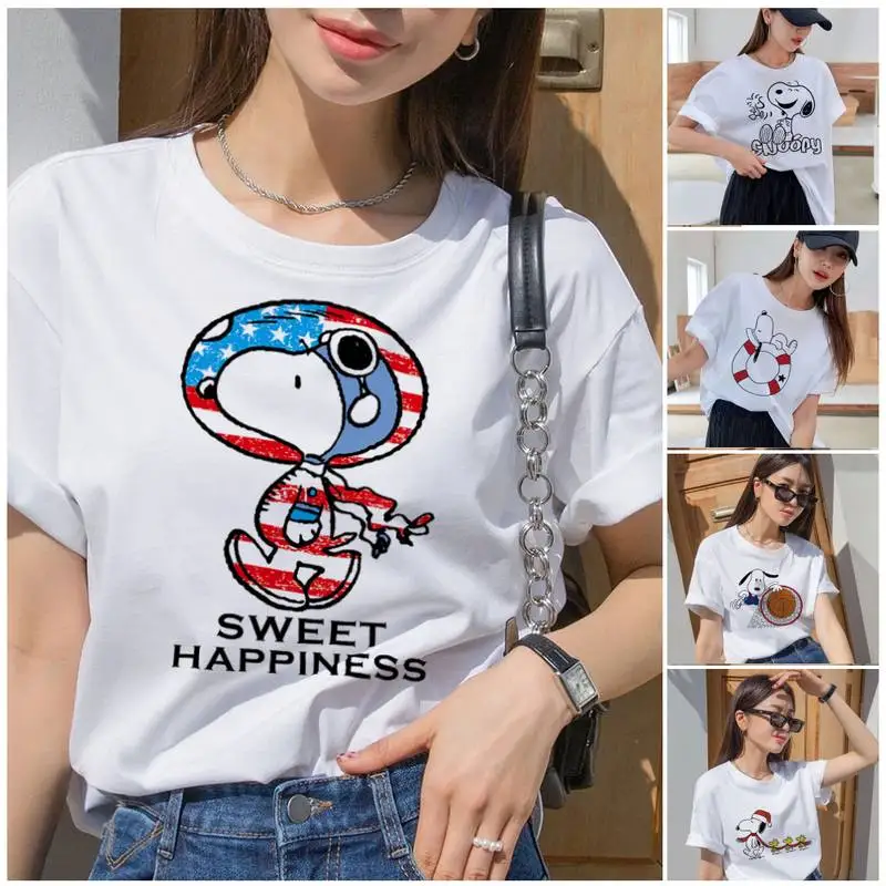 

Dog Snoopy Lovely Kawaii T Shirt Summer Clothes Casual Women Tee Hip Hop O-Neck Streetwear Print Comfort T-shirt