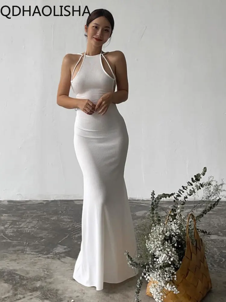 

Летнее Новое Женское платье, трикотажное привлекательное облегающее платье с открытой спиной, приталенное платье для девушек с прямыми лямками, тонкое Стильное дизайнерское платье
