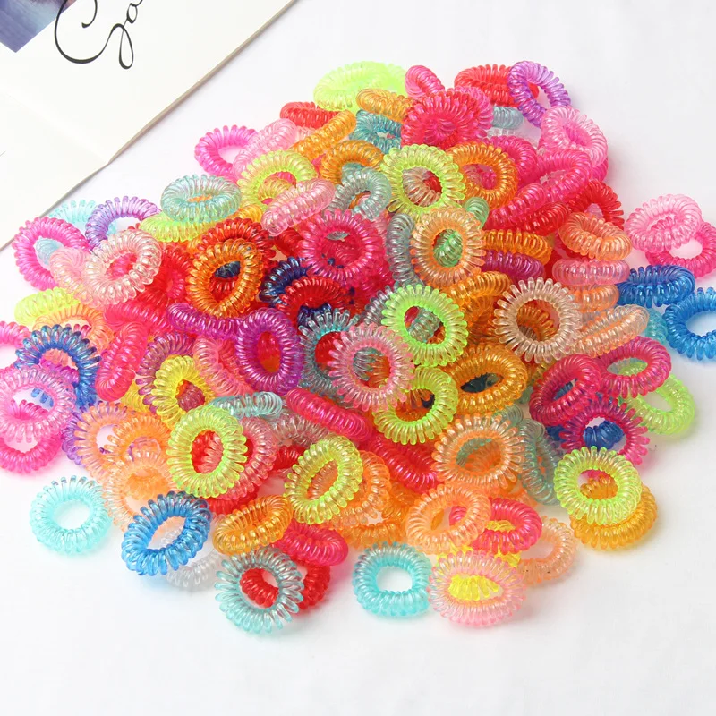 50 Pcs Small Telephone Wire Line Cord Transparent Colorful Headbands Rubber Bands Elastic Hair Bands Girl Scrunchy for Hair Ties