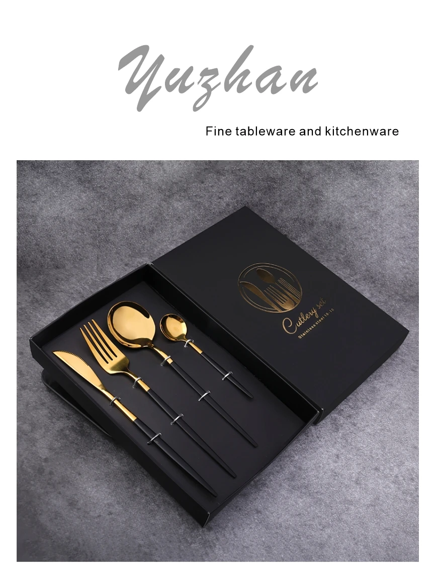 Customized Stainless Steel Portuguese Tableware Creative Steak Knife and Fork Dessert Spoon Four-piece Set Color Box Gift .