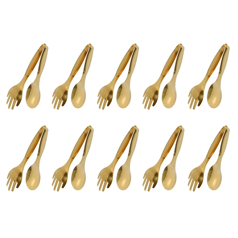 

10X Stainless Steel Food Tongs Gold Kitchen Utensils Buffet Cooking Tools BBQ Clips Bread Steak Tong