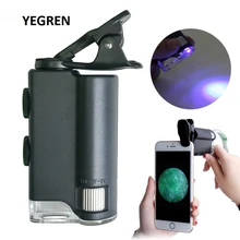 60X/100X  Mobile Phone Microscope with Cell Phone Clip Pocket Magnifying Glass LED UV Light f/ Jade Identification