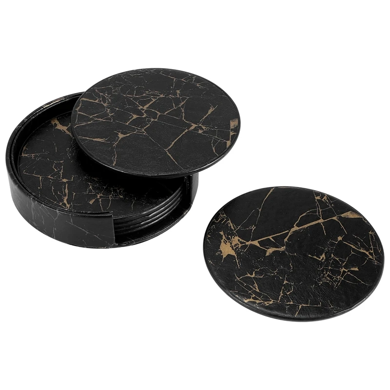 

6 шт. из искусственной кожи Мраморная Подставка для стаканов коврик для чашек для кофе легко чистить подставки для круглого чайного коврика ...