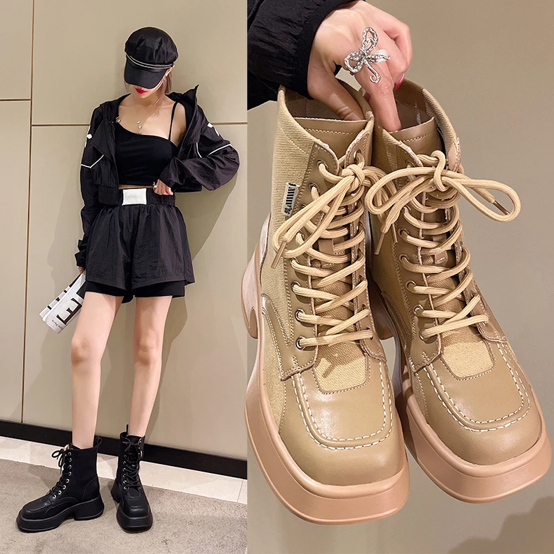 

Korean Same Style Women's Women Boots Women's 2022 Summer New Square Toe Thick Heel Breathable Short Boots Trend Women Shoes
