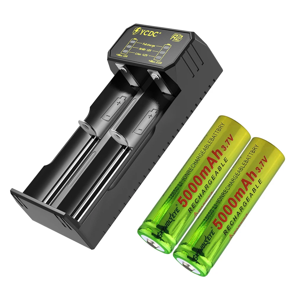 18650 Li-ion Battery 3.7V 5000mAh Rechargeable For Flashlight Torch Toy +18650/Universal With Dual Slot Charger |