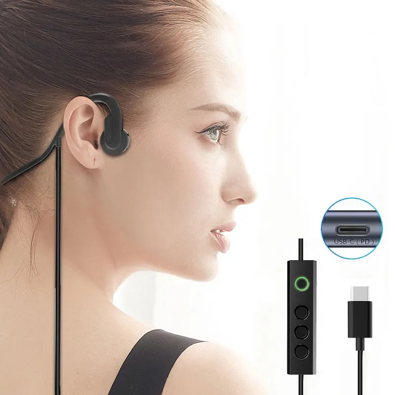 Bone Conduction Headphones Wired Type-C/3.5mm Audio Jack Sports Earphone Open Ear Waterproof Headset with Mic Mute Key Handsfree