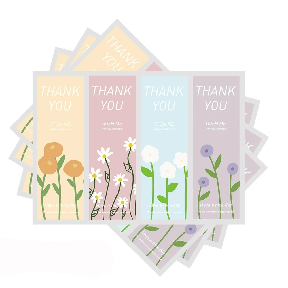 

52pcs/pack Rectangle Flowers Thank You Labels Stickers for Small Business Gift Package Wrapping Handmade Wedding Decor 15*6cm