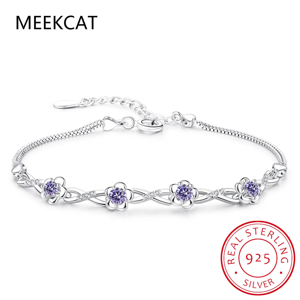 

Authentic S925 Sterling Silver Crystal Vintage Plum Blossom Flower Bracelet Bangle For Women Girl Lady Wedding Birthday Gift