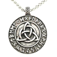 nostalgia viking runes amulet trinity jewelry round shape vintage pendant necklace for good luck mens womens talisman