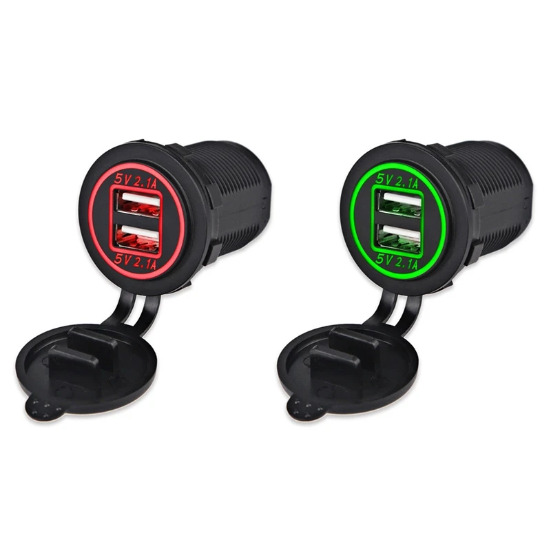 

2X 5V 4.2A Dual 2USB Charger Socket Adapter Power Outlet For 12V 24V Car Motorcycle(Green&Red)